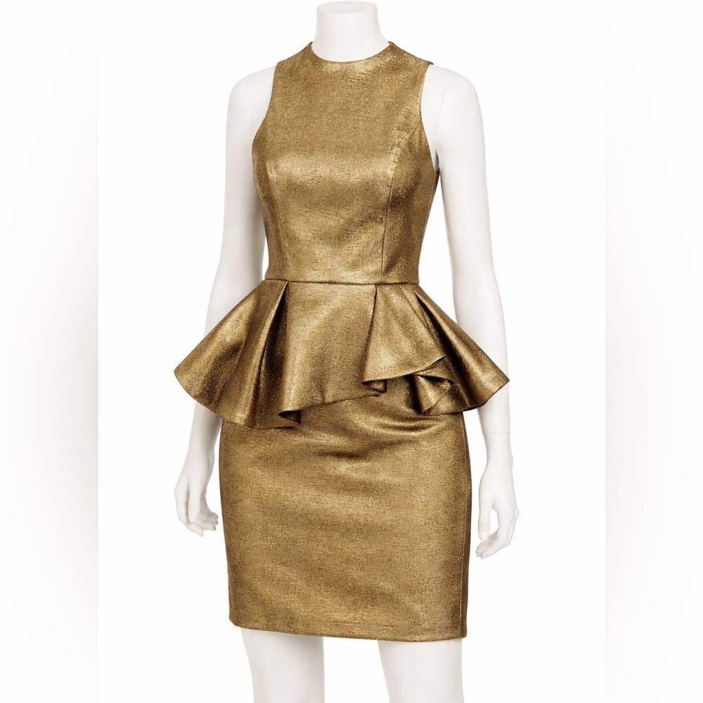 ⚡️Summer Sale ⚡️
Metallic Gold Peplum Party Dress — Like New